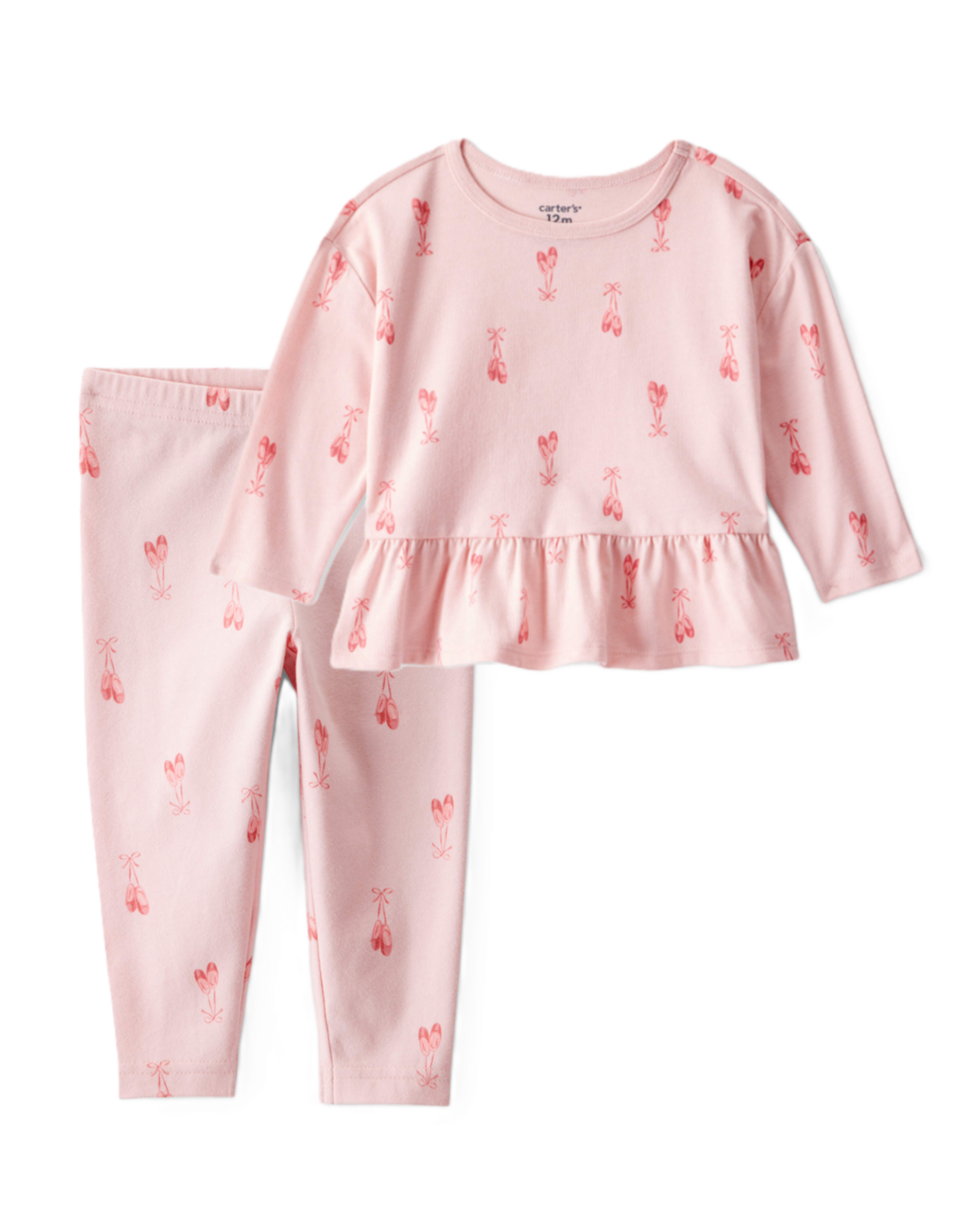 Toddler Girl 2-Piece Ballet Slippers Top & Ballerina Leggings Set - Pink