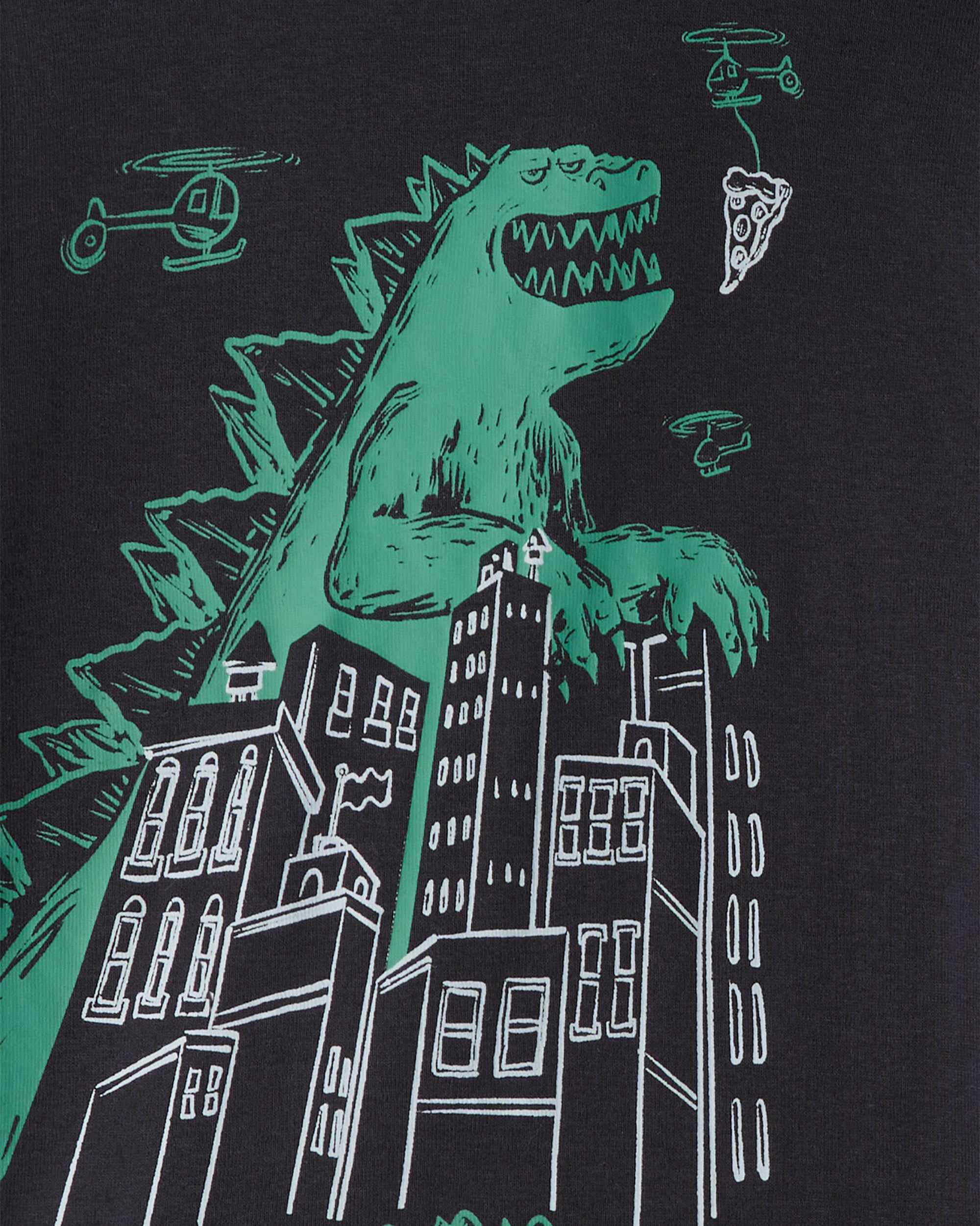 Boys Godzilla 100% Cotton  Loose Fit 4-Piece Pajamas - Black/Green