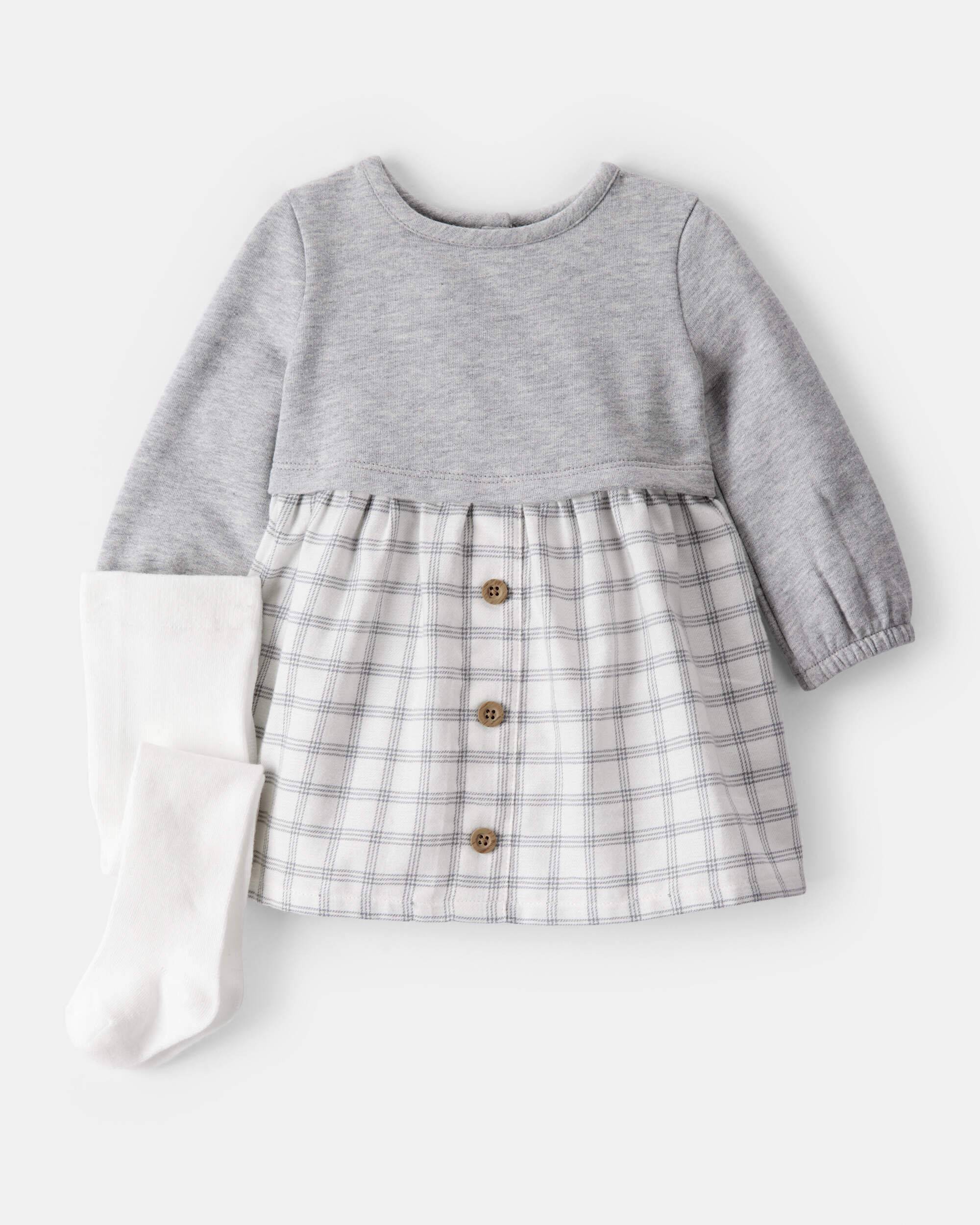 Baby Girl Plaid Fleece Dress - Grey/White