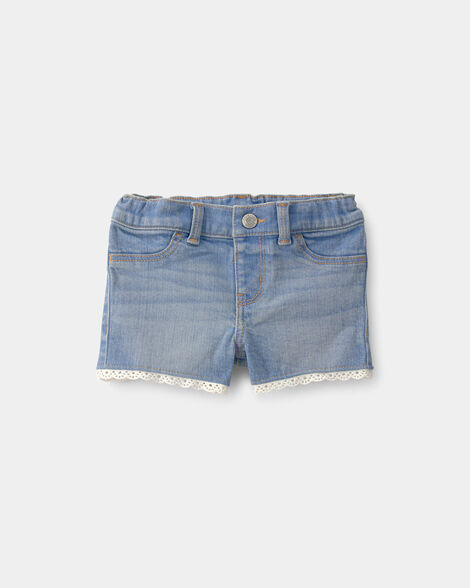 Baby Girl Eyelet Trim Denim Shorts - Light Wash