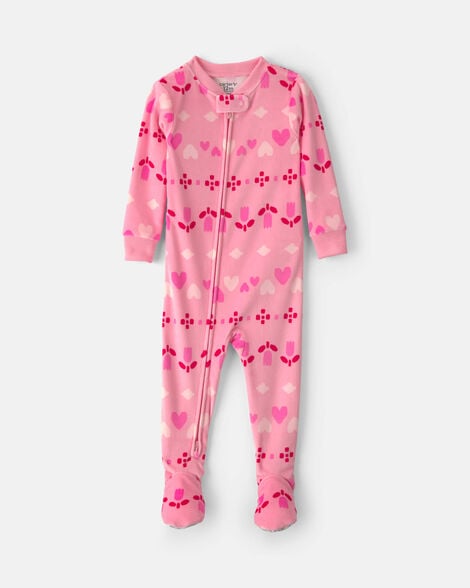 baby girl 1-piece fair isle 2-way zip dreamplush snug fit footed pajama - pink