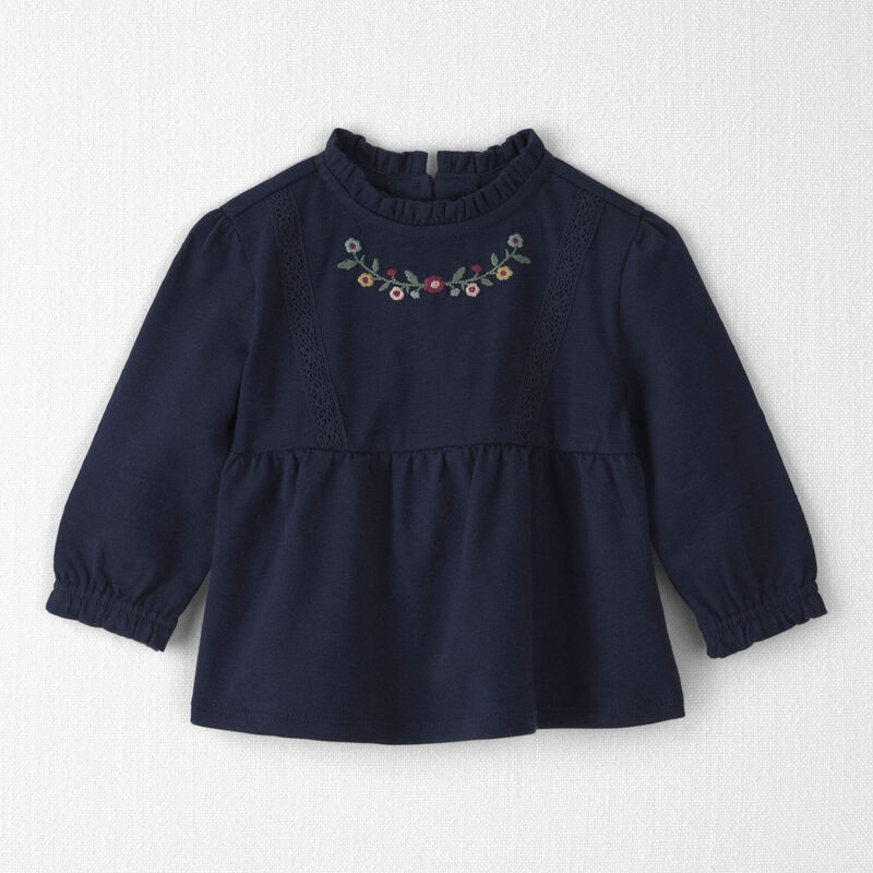 Baby Girl Organic Cotton Embroidered Peplum Top