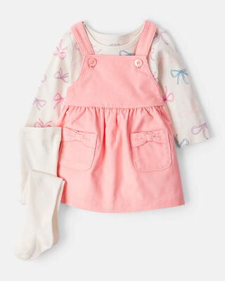 Product image 1 of Baby Girl 3-Piece Bow Heart Print Long-Sleeve Dress Set 