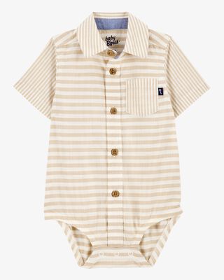 Product image 1 of Baby Striped Button-Front Short-Sleeve Bodysuit - Tan