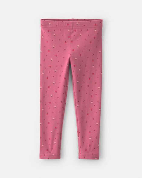 toddler girl floral cotton pull-on stretch leggings - pink