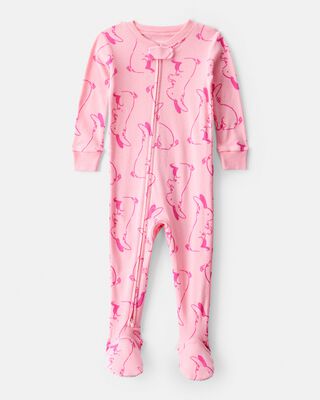 Toddler Girl Monster 100% Cotton Snug Fit Footie 1-Piece Pajamas - Pink