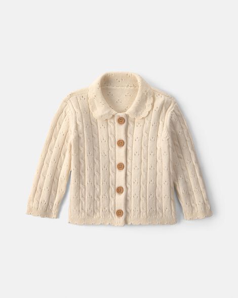 Baby Girl Fair Isle Cardigan Sweater - Cream