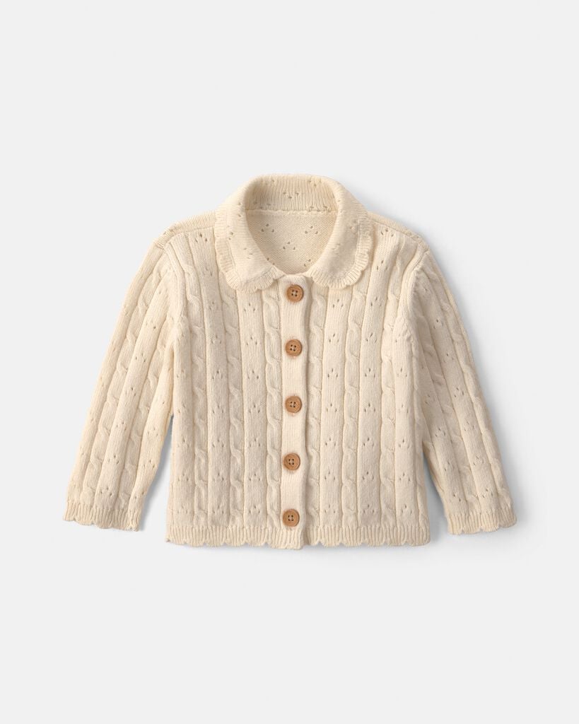 Oshkosh Baby Girls Long Sleeve Button Cardigan, 12 Months, White