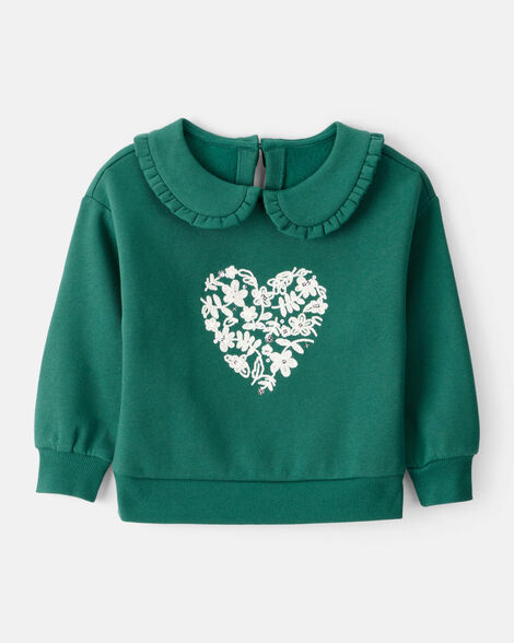 toddler girl heart long-sleeve pullover sweatshirt - green