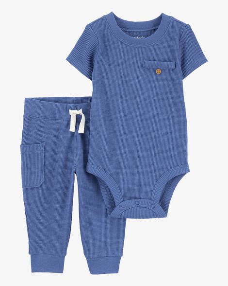  Product image 1 of Baby 2-Piece Short-Sleeve Bodysuit Pant Set - Blue
