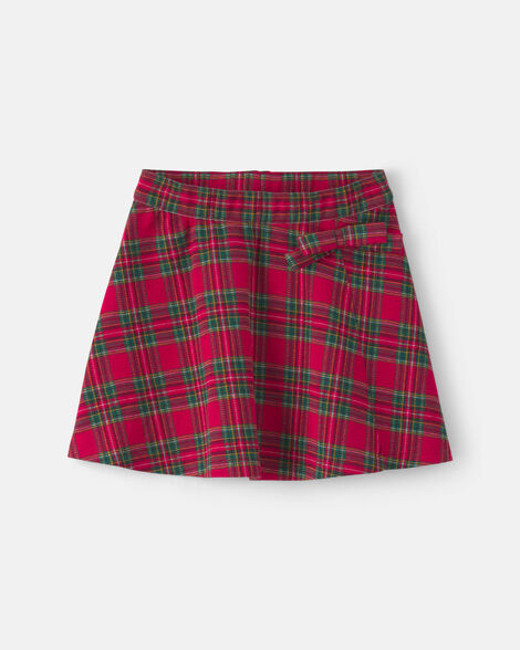 girls bow plaid skort - red