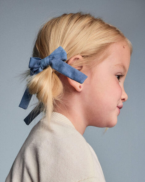 Toddler Girl 2-Pack Bow Hair Clips in Chambray - Blue