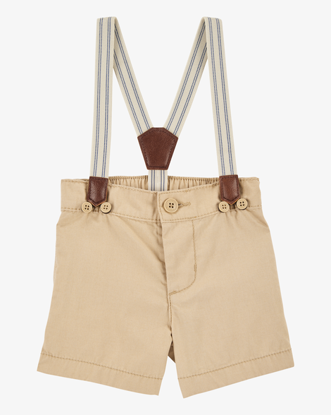 Baby Boy Suspender Shorts - Khaki