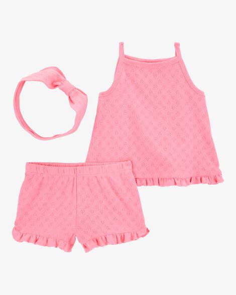 Product image 1 of Baby Girl 3-Piece Pointelle Heart Outfit Set - Pink