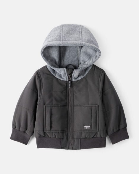 Baby Boy Long-Sleeve Midweight Quilted Bomber Jacket - Black