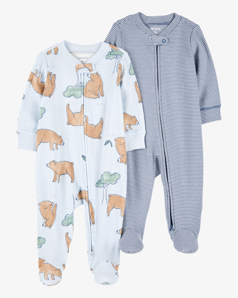 baby boy 2-pack 2-way zip cotton sleep & play pajamas - blue