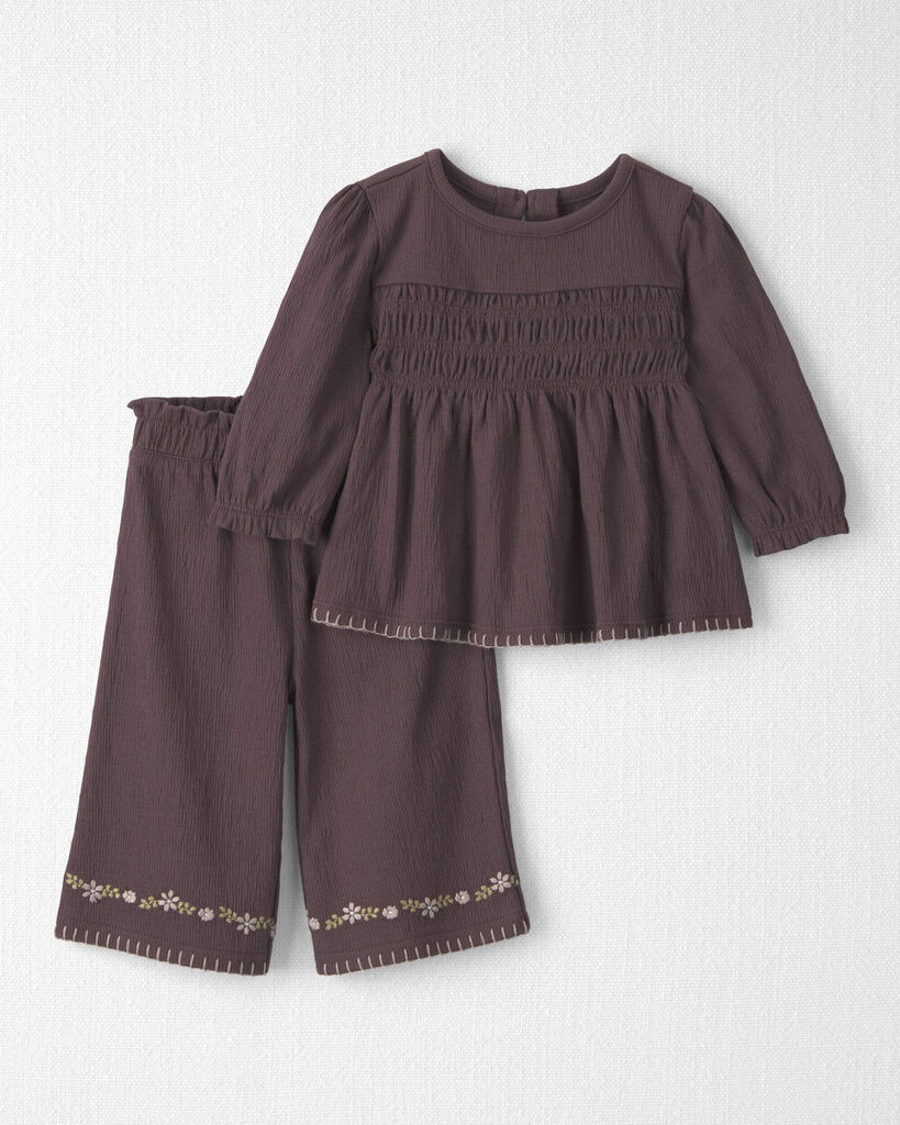 Little Planet by Carter's Baby Girls' Long-Sleeve Smocked Top and Wide-Leg Pant, 2-Piece Set - Purple