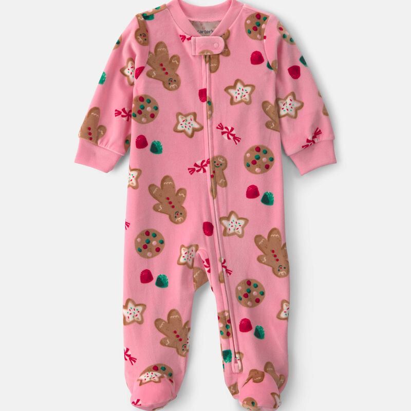 Baby Girl Christmas Gingerbread 2-Way Zip DreamPlush Sleep & Play Pajamas - Pink
