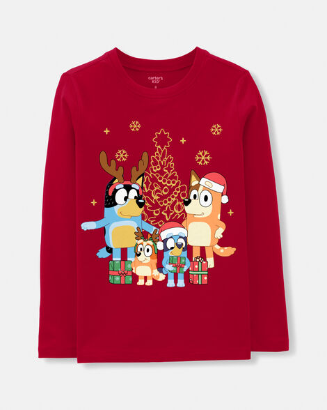toddler girl christmas bluey™ long-sleeve graphic tee - red