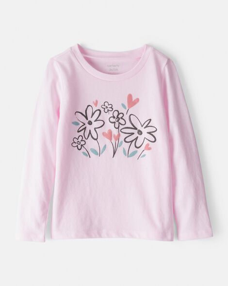 toddler girl flower bloom long-sleeve graphic tee - pink