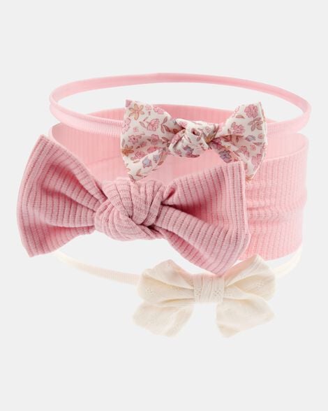 baby girl 3-pack bow headwraps - pink