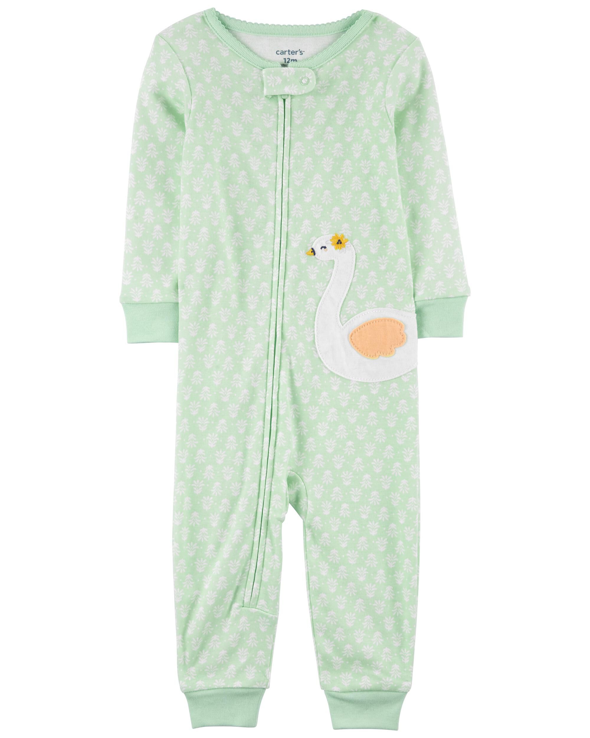 New Toddler Girl Carter's Swan Heart-Dot Microfleece Footed Pajamas 3T 5T 
