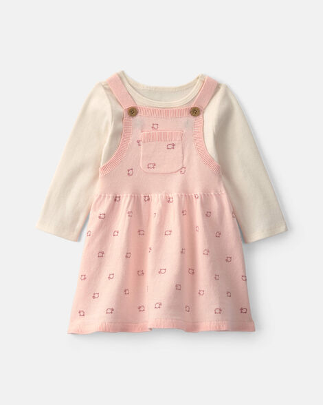 baby girl 2-piece sheep long-sleeve dress set - pink/cream