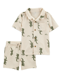 Toddler 2-Piece Alligator Button-Down Shirt & Pull-On Shorts Set