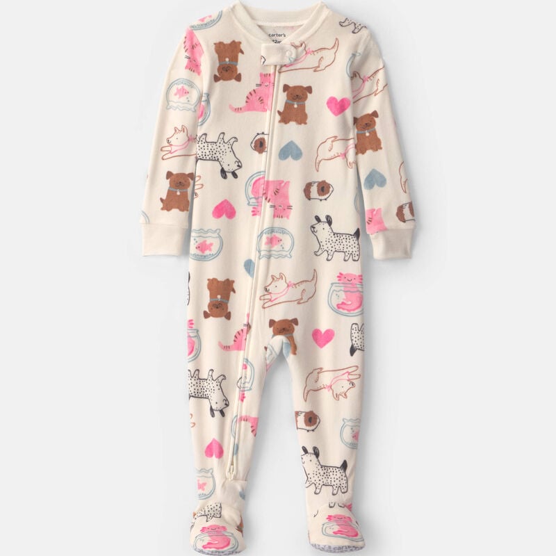 Toddler Girl 1-Piece Pets DreamPlush Snug Fit Footed Pajama - Cream