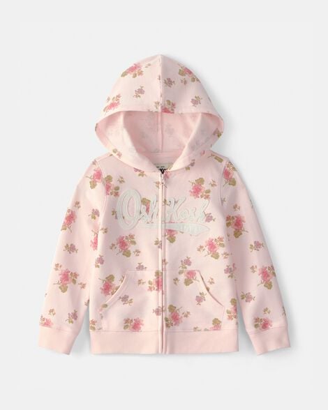 Toddler Girl Floral OshKosh Logo Zip-Up Hoodie - Pink