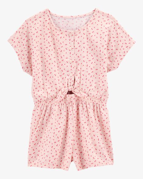  Product image 1 of Kid Tie Button-Front Cherry Linen Look-Alike Romper