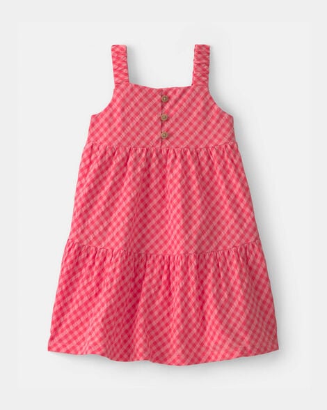 baby girl gingham tiered dress - coral