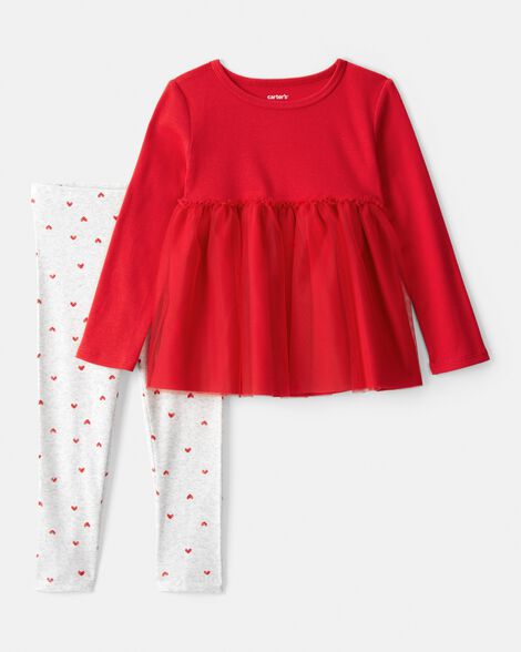 toddler girl valentine's day heart long-sleeve tee & pant set - red