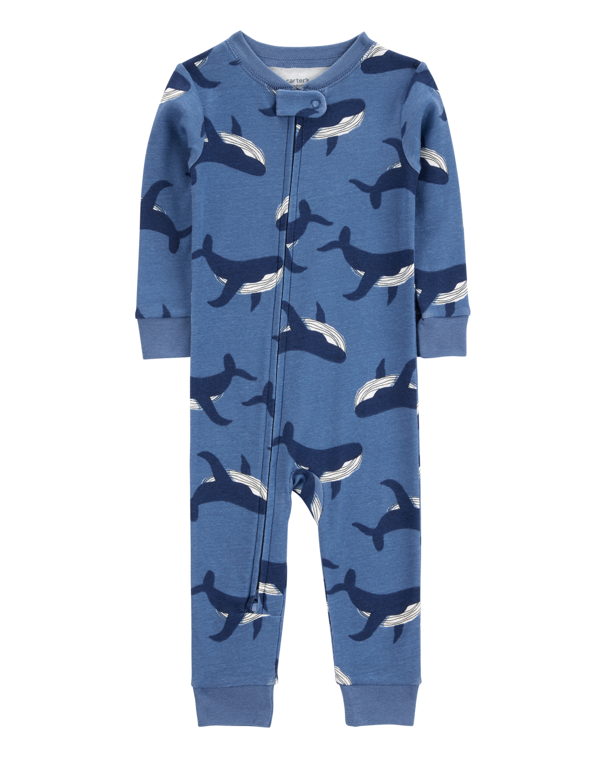 Baby Whale Print Snug Fit Cotton Footless 1-Piece Pajamas - Navy
