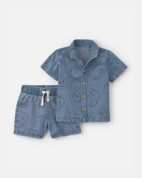 baby boy 2-piece pixar© toy story chambray short-sleeve top & short set - medium wash