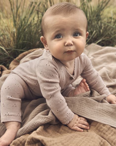  Product image 1 of Baby Organic Cotton Sweater Knit Pointelle Jumpsuit