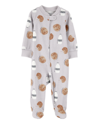 Baby Milk & Cookies 2-Way Zip Cotton Sleep & Play Pajamas - Grey