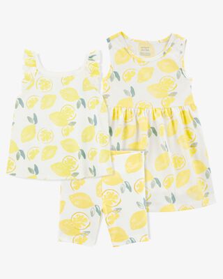 Product image 1 of Toddler 3-Piece Lemon Print Dress Flutter Tank & Bike Short Set - Yellow/White