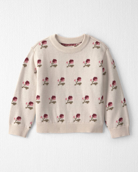 Toddler Girl Organic Cotton Sweater Knit Pullover in Wildflower Maize