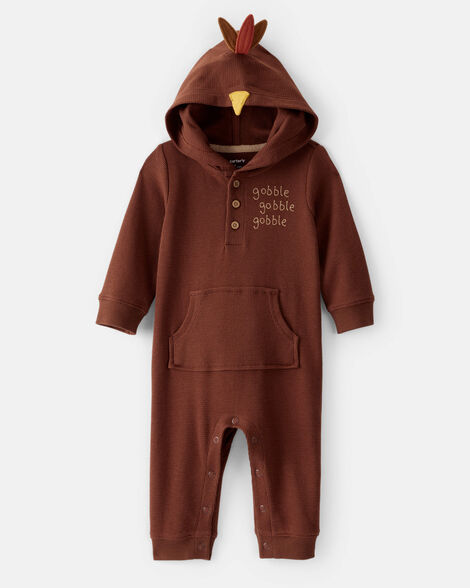 baby turkey long-sleeve hooded jumpsuit - brown
