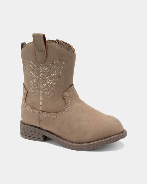 toddler girl butterfly stitch cowgirl boots - brown