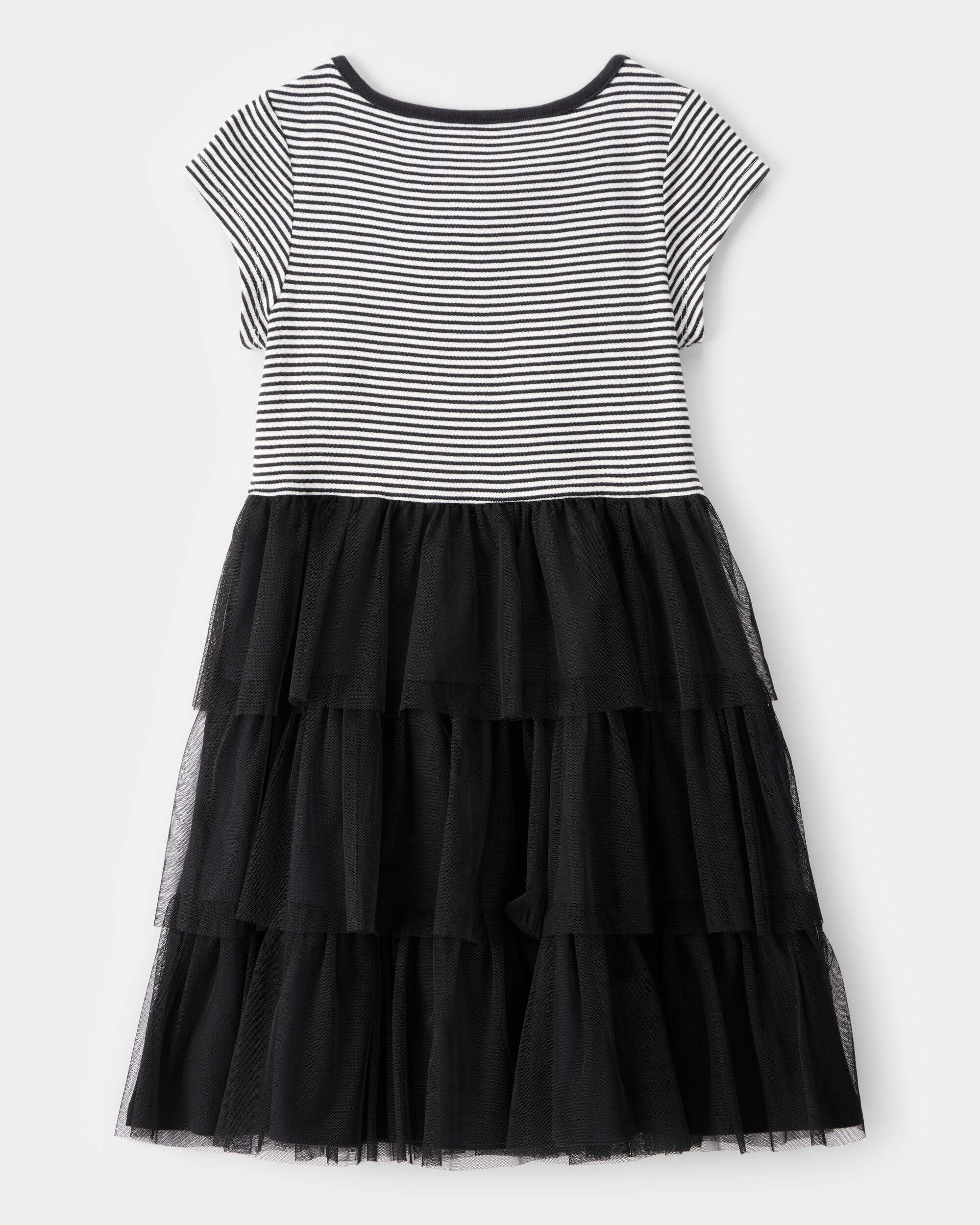 Kid Halloween Striped Tiered Tulle Dress - Black