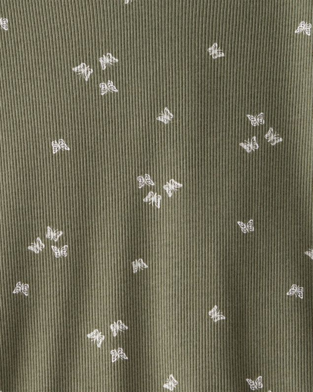 Product image 2 of Girls Butterfly Print Ribbed Short-Sleeve Shirt - Olive