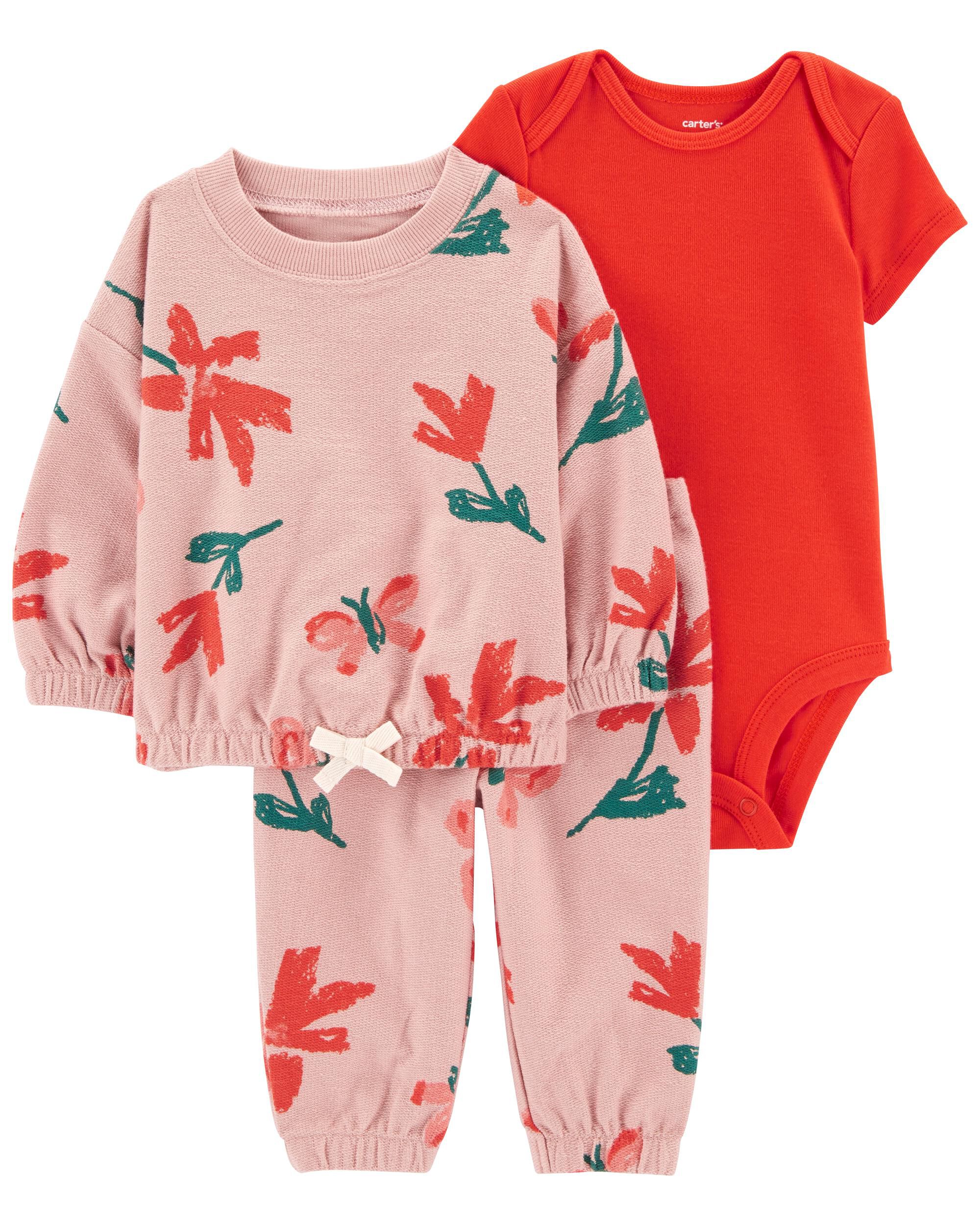 Pink Baby 3-Piece Floral Cardigan Set 
