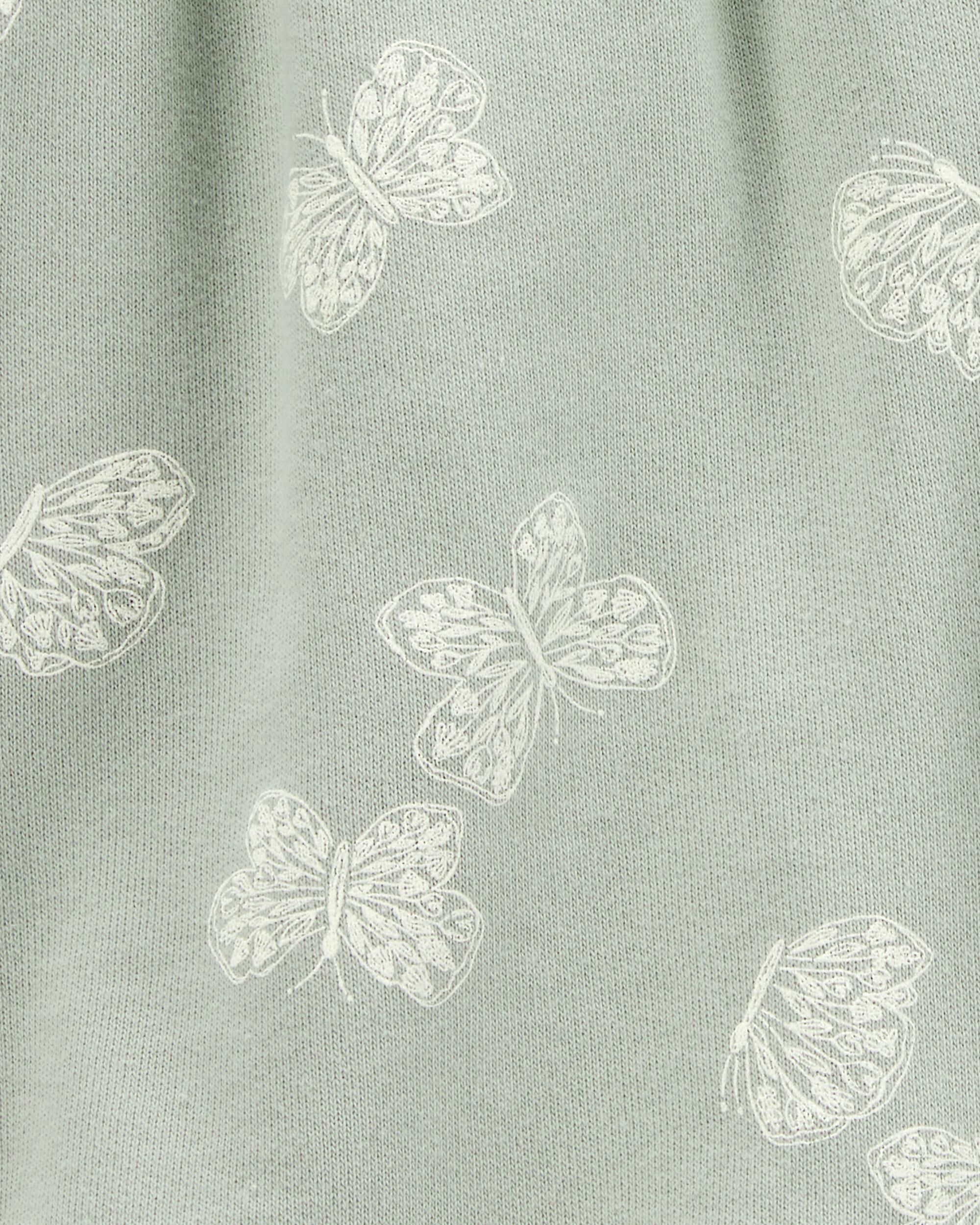 Kid Butterfly Print Pull-On French Terry Shorts - Green