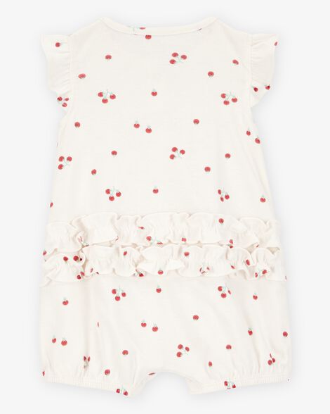 Product image 2 of Baby Tomato Print Short-Sleeve Cotton Romper - Ivory