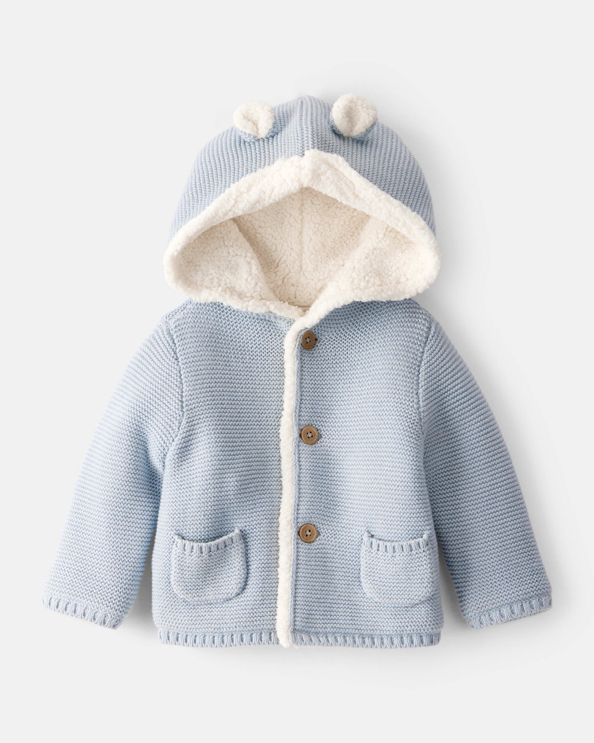 Baby Boy Sherpa Lined Cotton Long-Sleeve Sweater - Blue