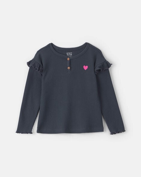 toddler girl heart thermal long-sleeve top - navy blue