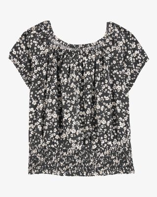 Product image 1 of Kid Square Neck Linen Look-alike Floral Top - Black