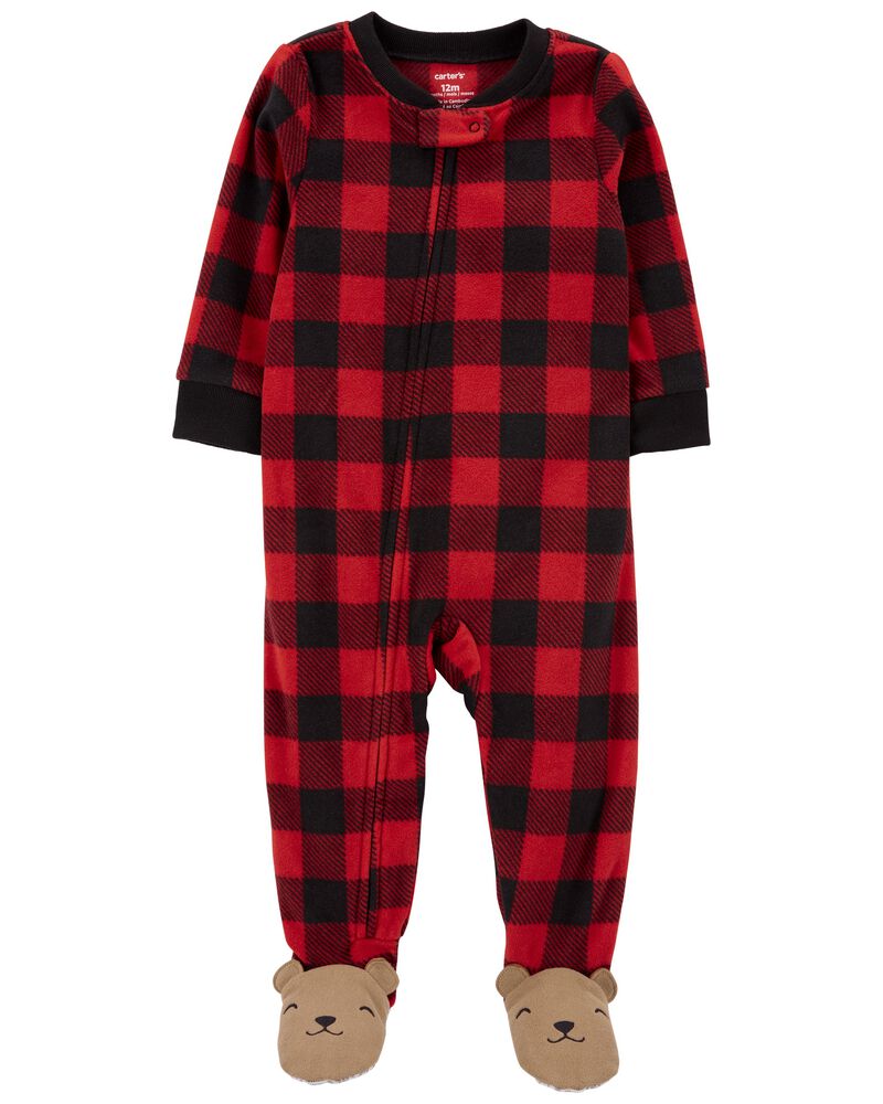 Toddler Red Black 1 Piece Buffalo Check Fleece Footie Pjs Carters Com